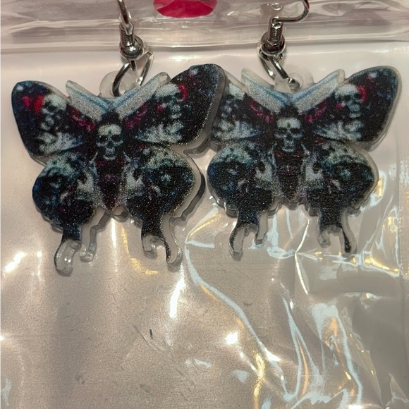 Butterfly Drop Earrings - Black & Blue & Red Fashion Earrings - Picture 2 of 3